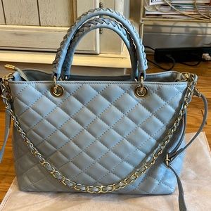 Sky Blue Quilted Leather 3-Way Handbag. Made in Italy. EUC